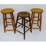 Two pine and one oak stool, 62cm, (3)