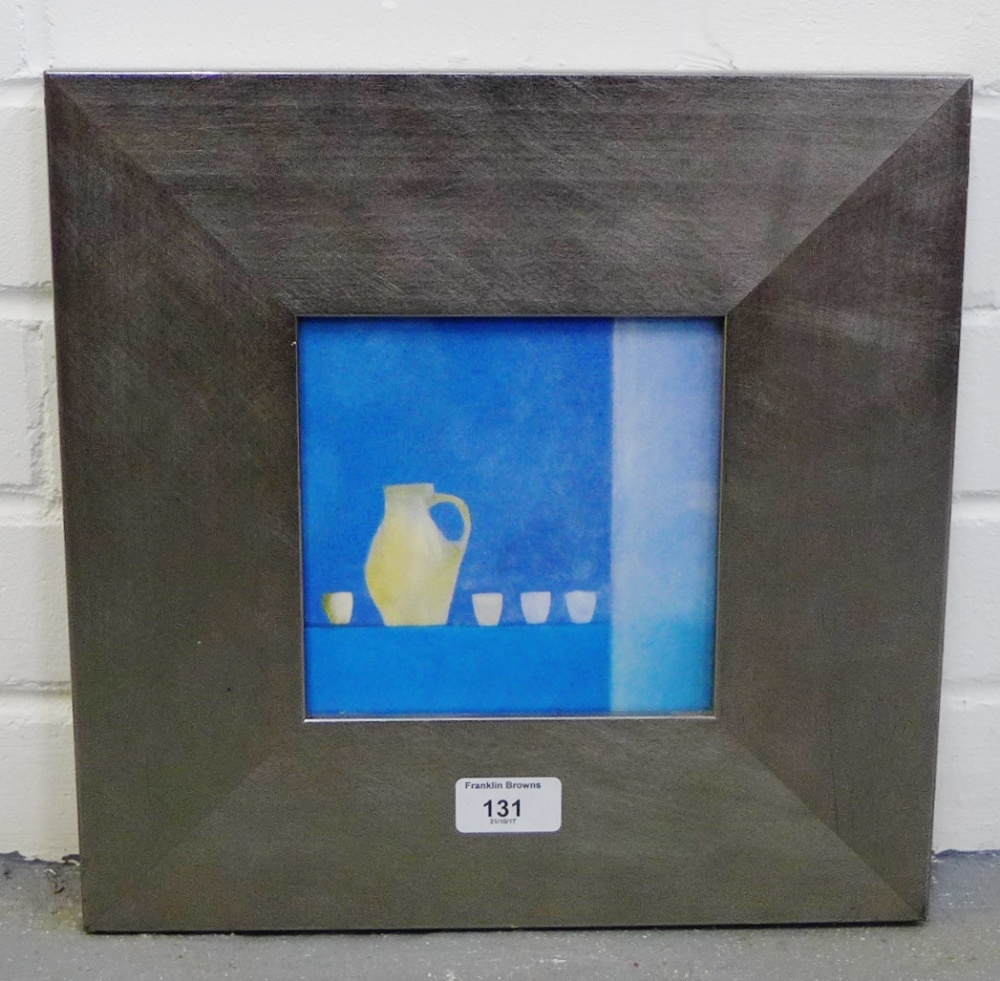 A contemporary silver gilt framed print of a jug and beakers, 32 x 32cm