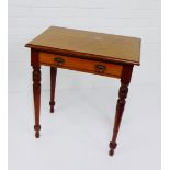 A mahogany table, the rectangular top over a single frieze drawer, raised on turned supports, 68 x