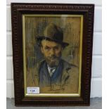 19th century School Pastel Head and Shoulders Portrait of a Man in a Trilby Hat, signed indistinctly