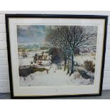 McIntosh Patrick 'Sidlaw Village, Winter' Coloured print in a glazed frame, 72 x 58cm