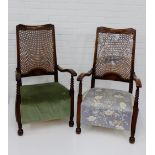 A pair of Bergere open armchairs with cane work backs and upholstered seats (one a/f) , 95 x