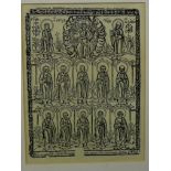 'Pantheon of Saint's', woodblock print with Cyrillic script to the base, in a glazed frame, 30 x