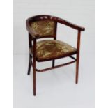 A mahogany framed open armchair with floral upholstered back and seat, 75 x 58cm