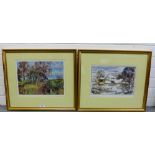 A pair of gilt glazed McIntosh Patrick prints to include the 'Etrick Shepherd' and 'Road to North