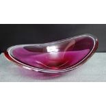 A Paul Kedelv art glass bowl for Flygsfors, has etched mark to the base, 34cm wide