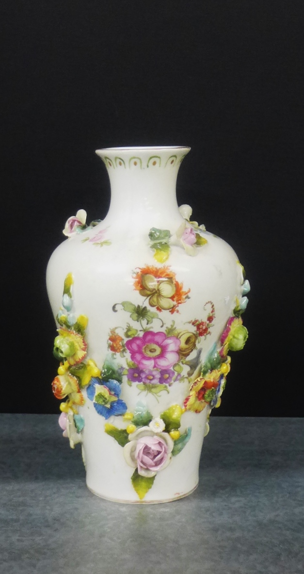 A Vienna porcelain vase with floral encrusted Deutsche Blumen pattern, 19cm high