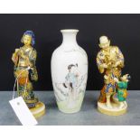 A pair of Japanese 'Moriage' type figures of a Male and Female companion, 19cm high, together with a