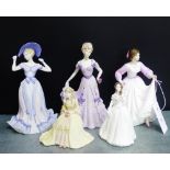 A collection of figures to include Royal Doulton 'Ashley' HN3420, Coalport 'The Gathering' and three