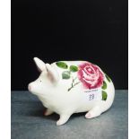 A Plichta pig, painted with cabbage rose pattern, 17cm long