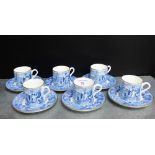 A Wedgwood blue and white coffee set comprising six coffee cans and saucers in pattern No.X9295, (