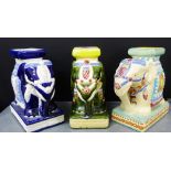 Three pottery Elephant figures on rectangular bases, 22cm high