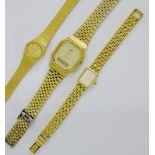 A Lady's gold plated Rotary wristwatch, the rectangular dial with quarter hour Roman numerals and