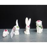 Two Plichta Rabbits, a small Pig and a similar clover patterned Cat, tallest 10cm, (4)