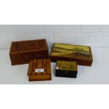 A collection of carved and inlaid wooden boxes, (4)