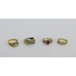 A collection of four 9 carat gold gemset dress rings (4)