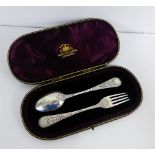 Victorian silver spoon and fork set, in a Hamilton & Inches retailers fitted leather case, bearing