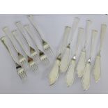 A set of six Dutch silver plated fish knives and forks, stamped Gero 90 (12)