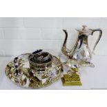 A quantity of Epns wares to include a coffee pot, tray, wine coasters, sauce boats, ladles,