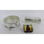 Silver topped and cut glass trinket box together with a Walker & Hall Epns and glass butter dish and