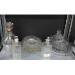 A collection of 19th century glass wares to include a decanter and stopper, two smaller, fruit and