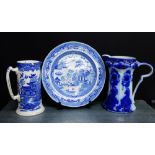 Blue and white wares to include a Burleigh Ware 'Willow' patterned jug, Staffordshire pearl ware