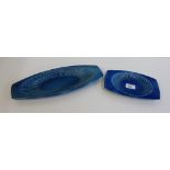 Two Carlton Ware mid century blue glazed oblong dishes with black backstamps, largest 35cm wide, (2)