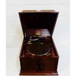 A 'His Master's Voice' gramophone in a wooden case, a Paterson Sons & Marr Wood Limited ivorine