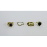 A collection of four 9 carat gold gemset dress rings (4)