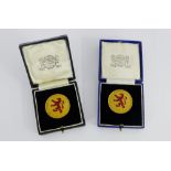 Two 9 carat gold and red enamel medals presented by Daily Record Scottish Amateur Photographic