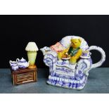 A limited edition Ringtons 'Teatime' teapot by Cardew design of a blue and white teapot with