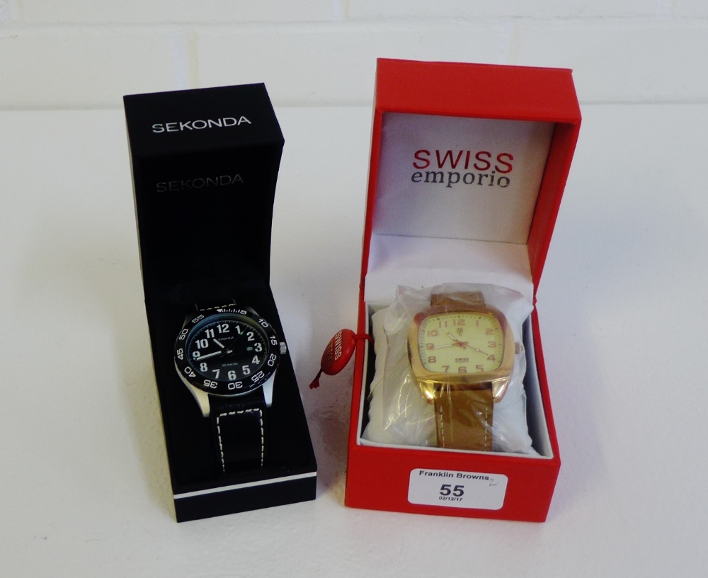 Two Gent's contemporary wristwatches to include Swiss Emporio and Sekonda, both in presentation