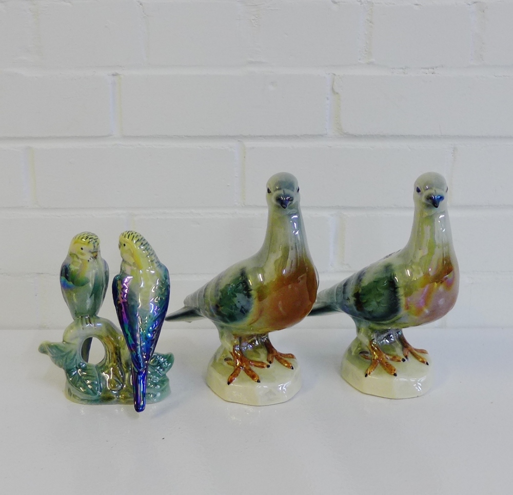 A group of three Campsie Ware lustre glazed bird figures, tallest 22cm, (3)