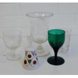 A collection of 19th century glass to include an etched celery vase, a Bohemian overlaid glass table