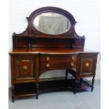 A mahogany mirror back sideboard with two bow front drawers and brass galleried undertier, 188 x