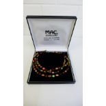 Vintage Murano coloured glass triple strand bead necklace
