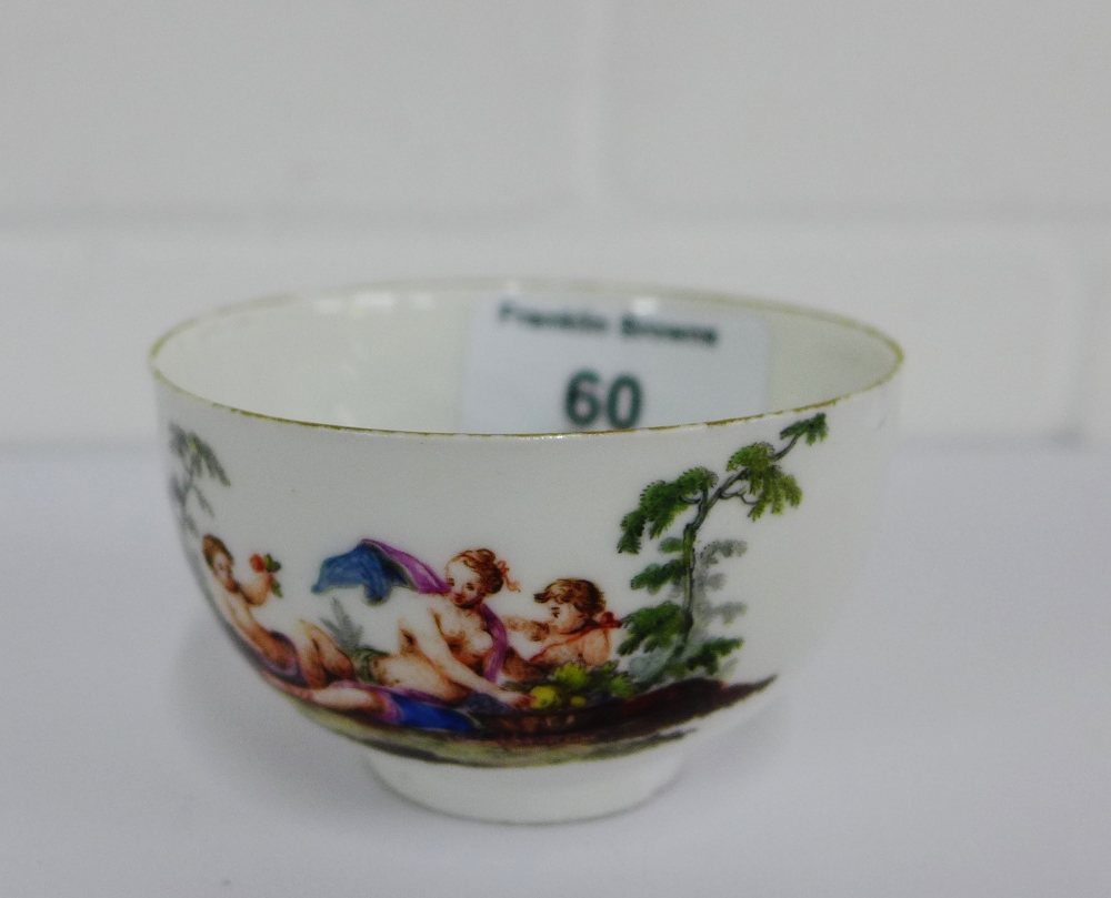 Mid 18th century Meissen teabowl the white ground with classical figures pattern, with blue