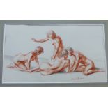 Alan Sutherland 'Four Female Nudes' Red chalk drawing, signed bottom right, in a mount but unframed,