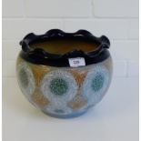A Langley Ware planter with frilled rim and blue floral pattern, 30cm diameter