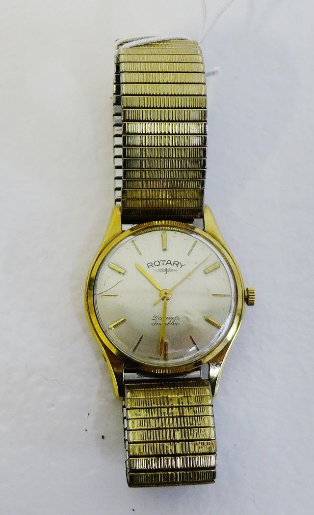 Gents 9 carat gold cased Rotary 21 jewel wristwatch on expandable gold plated strap