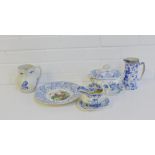 A collection of Staffordshire blue and white wares to include 'Japan Flowers' pattern miniature