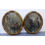 Y Leduc, companion pair of oval framed pastels to include 'Rue des Pierres' and 'Tour de L' Hotel de