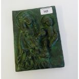 A mid century painted terracotta plaque depicting Mary and Jesus, 14 X 20cm
