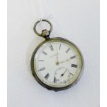 Victorian silver cased Waltham pocket watch with Roman numerals and subsidiary seconds dial,