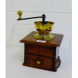 A French oak and brass coffee grinder