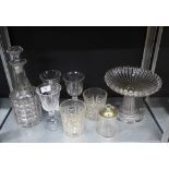 A collection of 19th century and later glass ware to include a decanter and stopper, three wine