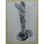 S. Robin. Stark Male Nude Pencil drawing, signed and dated 1987, in a glazed frame, 41 x 59cm