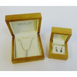 White Ice silver and diamond set pendant on chain together with matching drop earrings (2)
