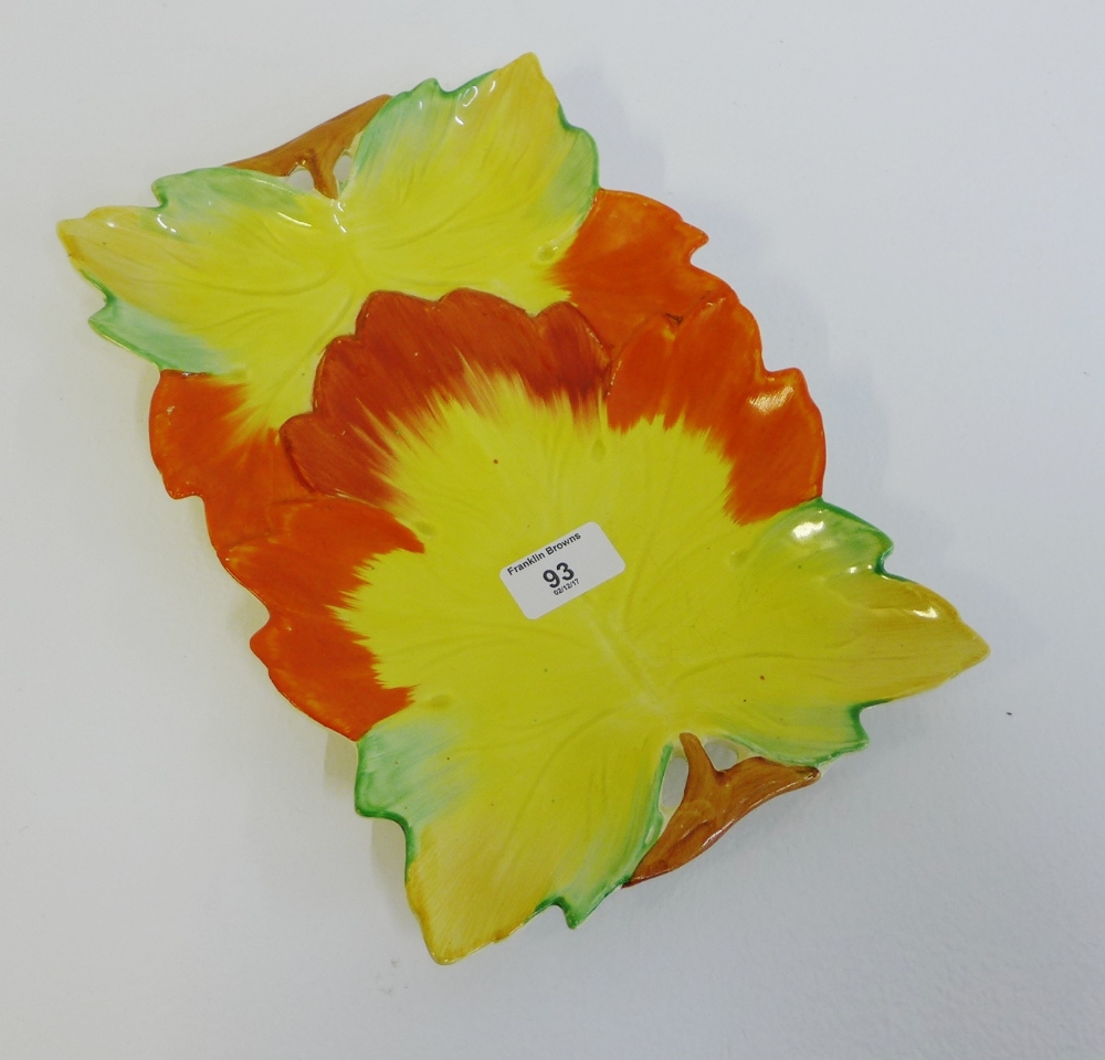A Clarice Cliff 'Autumn Leaves' moulded dish of rectangular form with Newport Pottery mark to the