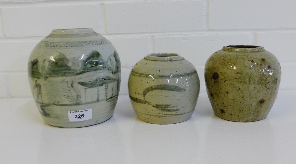 A group of three Chinese provincial pottery jars, tallest 17cm, (3)